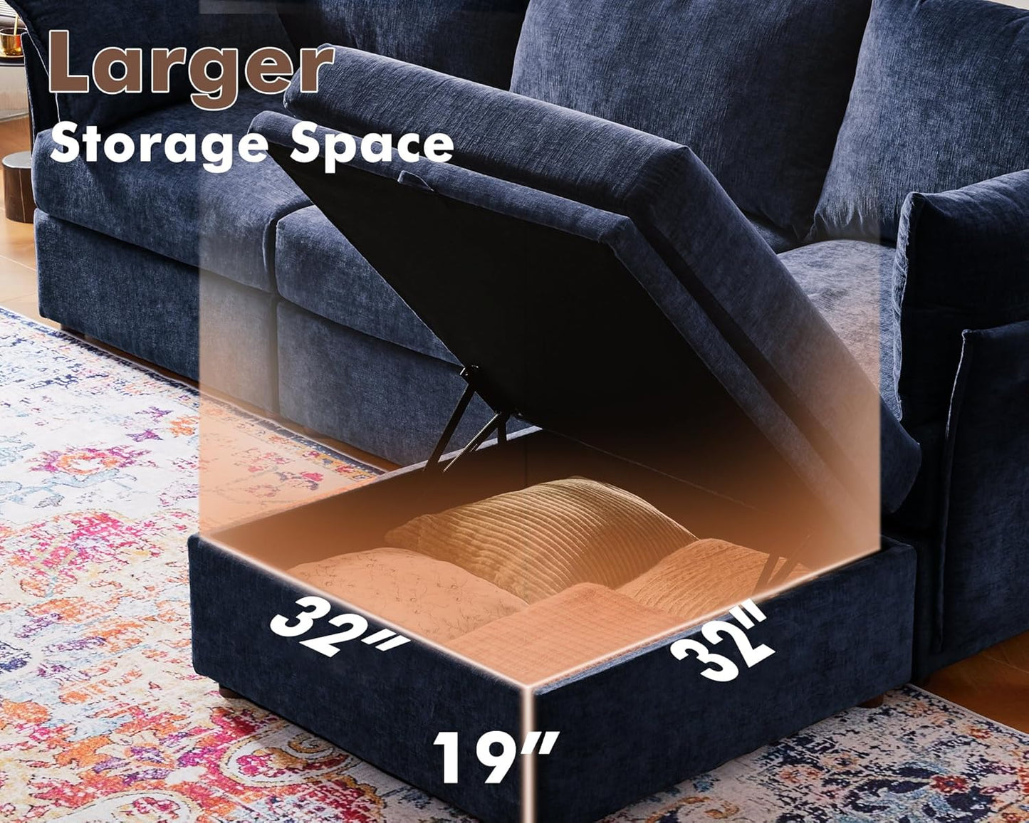 Luxury Modular Sectional Sofa, L-Shaped 3-Seat Couch with Storage Ottoman Deep Seat & Reversible
