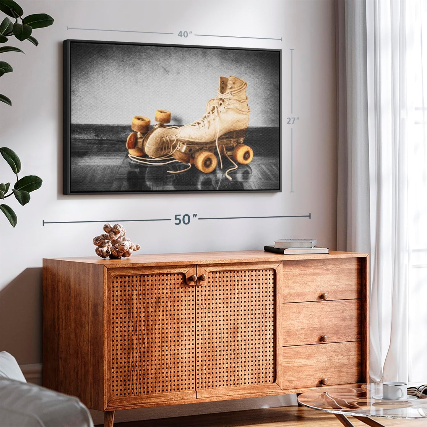 ElephantStock Vintage Skates Pop Wall Art - Horizontal Framed Canvas - 1-Piece Living Room Wall