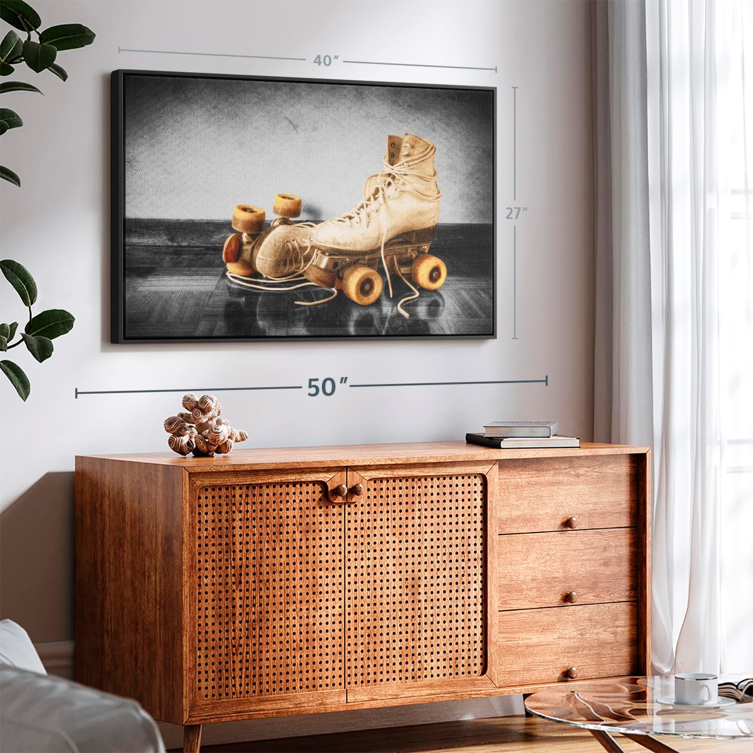 ElephantStock Vintage Skates Pop Wall Art - Horizontal Framed Canvas - 1-Piece Living Room Wall
