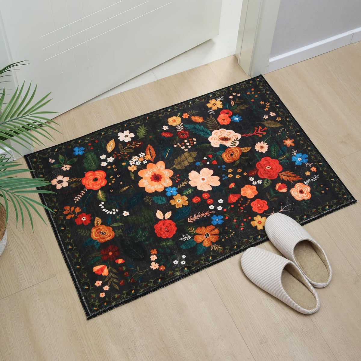 Door Mat Indoor Entrance 2x3 Rug Machine Washable Boho Floral Small Area Rug Non-Slip Low Pile