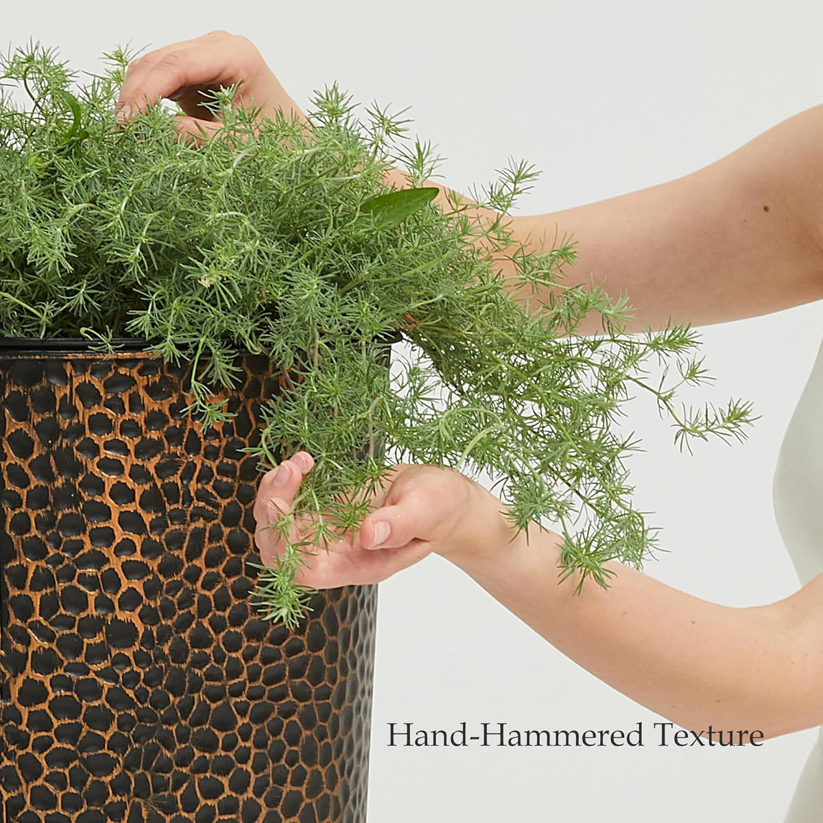 Worth Garden 2-Pack 25" H. Metal Planter with 2X Inside Pots - Hand-Hammered Texture Tall Cone