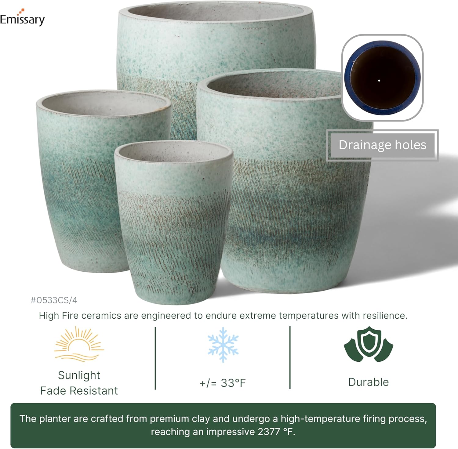 Emissary Bullet 9.5 in. Coastal Splash Ceramic Round Planter (9.5 in. L x 9.5 in. W x 12 in. H)
