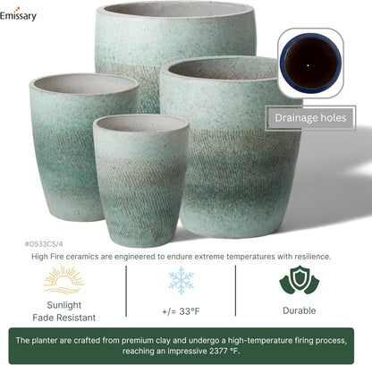 Emissary Bullet 14 in. Coastal Splash Ceramic Round Planter (14 in. L x 14 in. W x 15.5 in. H) with