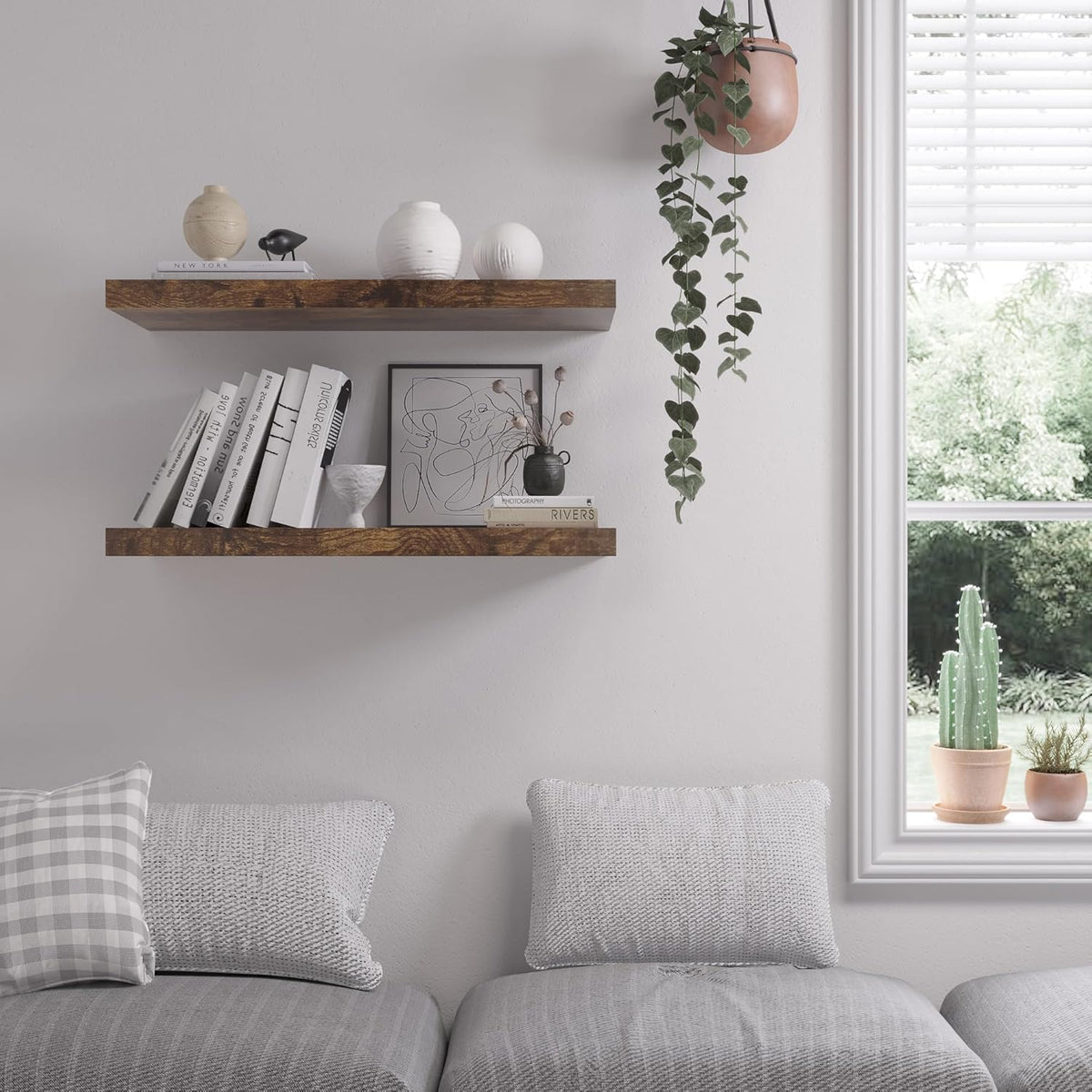 Floating Shelf, Set of 2 Wall Shelf, 24 in W x 12.75 in D x 2 in H Wooden Floating Wall Shelf with