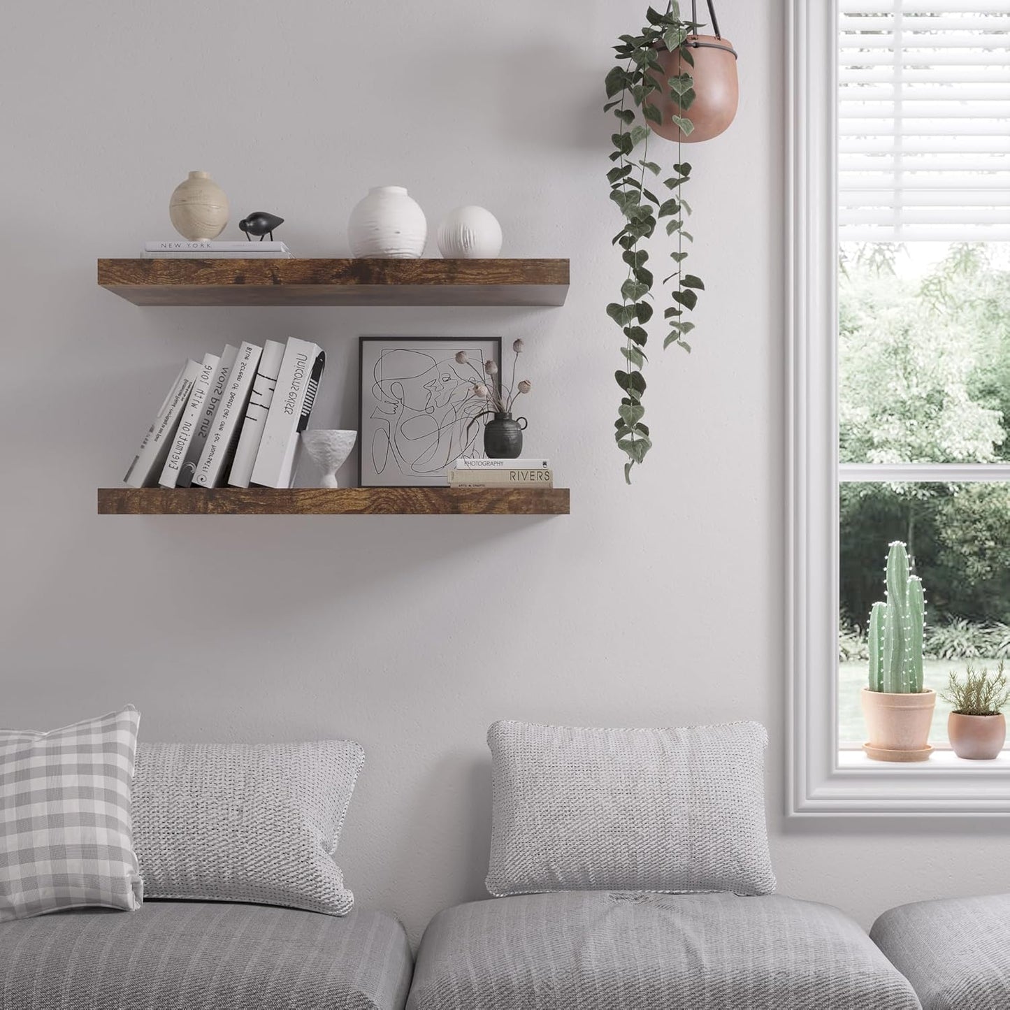 Floating Shelf, Set of 2 Wall Shelf, 30 in W x 12.75 in D x 2 in H Wooden Floating Wall Shelf with