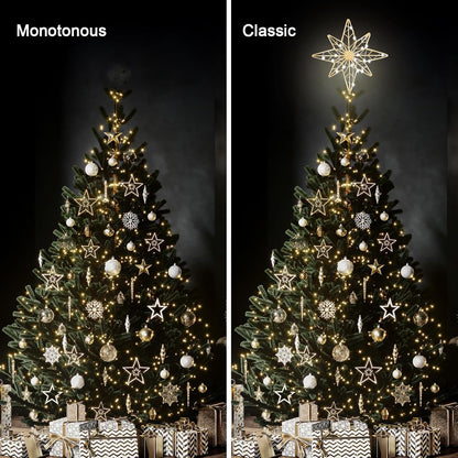 hogardeck Christmas Tree Topper, 11 Inches Lighted Gold Glittered 8-Point Star Tree Topper, 30 LED