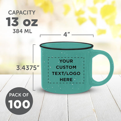 DISCOUNT PROMOS Custom Ceramic Campfire Coffee Mugs 13 oz. Set of 100, Personalized Bulk Pack