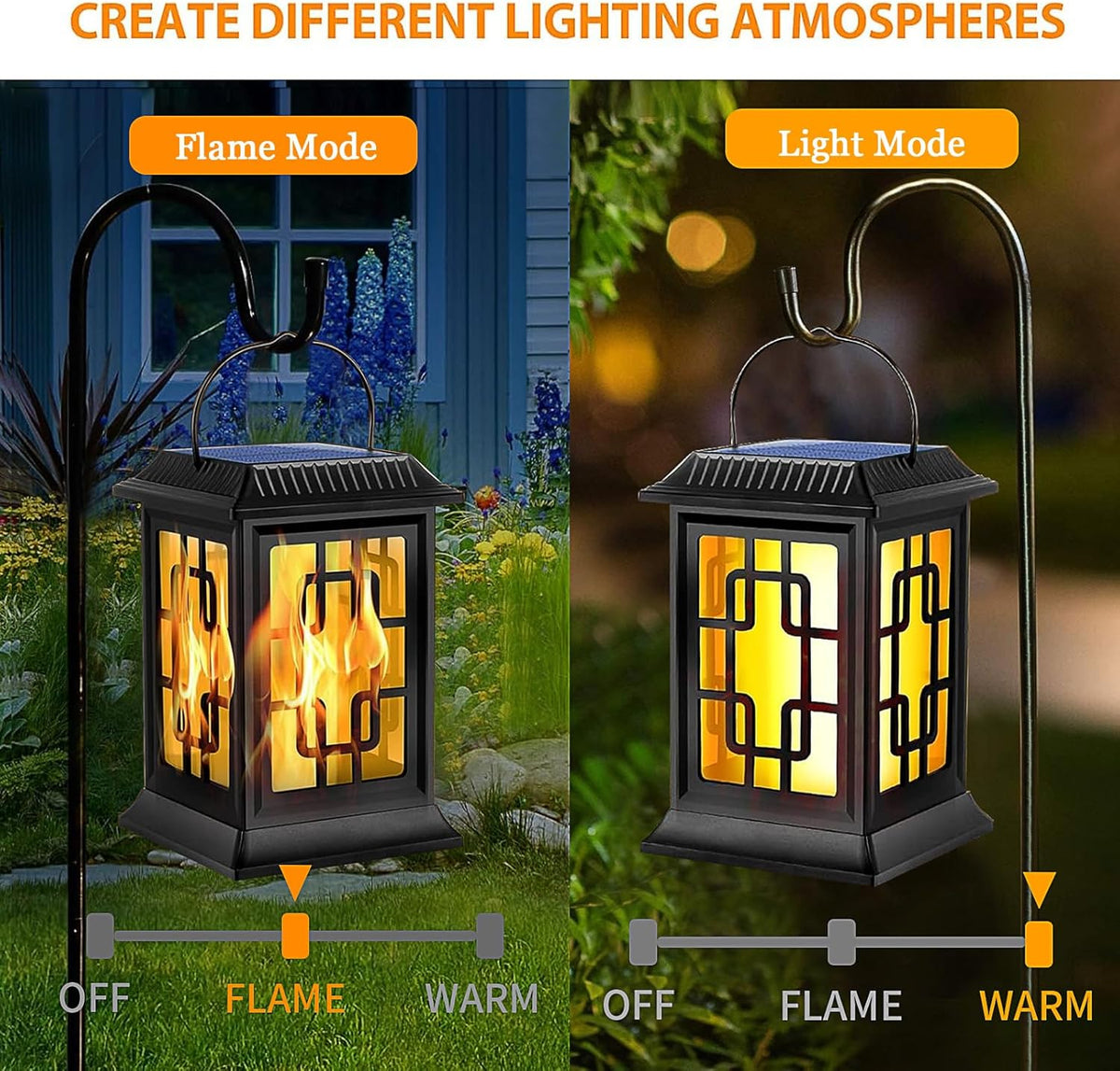 Flickering Solar Lantern Outdoor, Waterproof Hanging Flame Solar Powered Lantern for Pathway