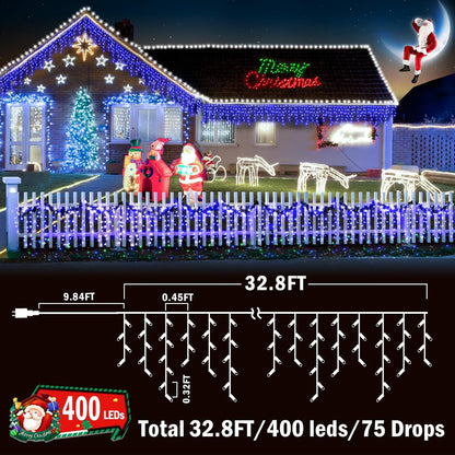 KNONEW Christmas Lights Outdoor Decorations 400 LED 33ft 8 Modes Curtain String Light with 75