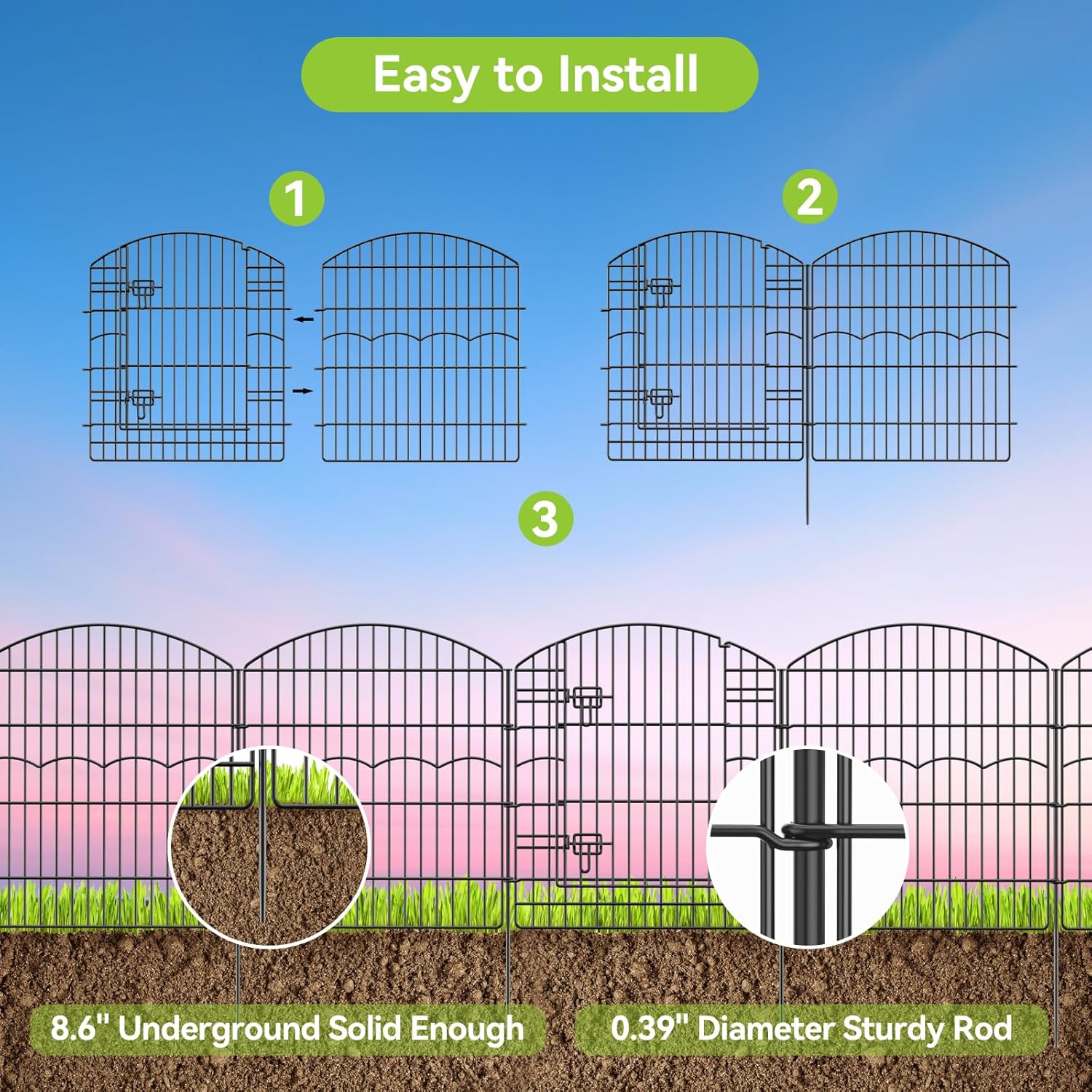 Decorative Garden Fence 12 Panels 26.8ft(L)×32in(H) Garden Fences Animal Barrier Fencing with 11