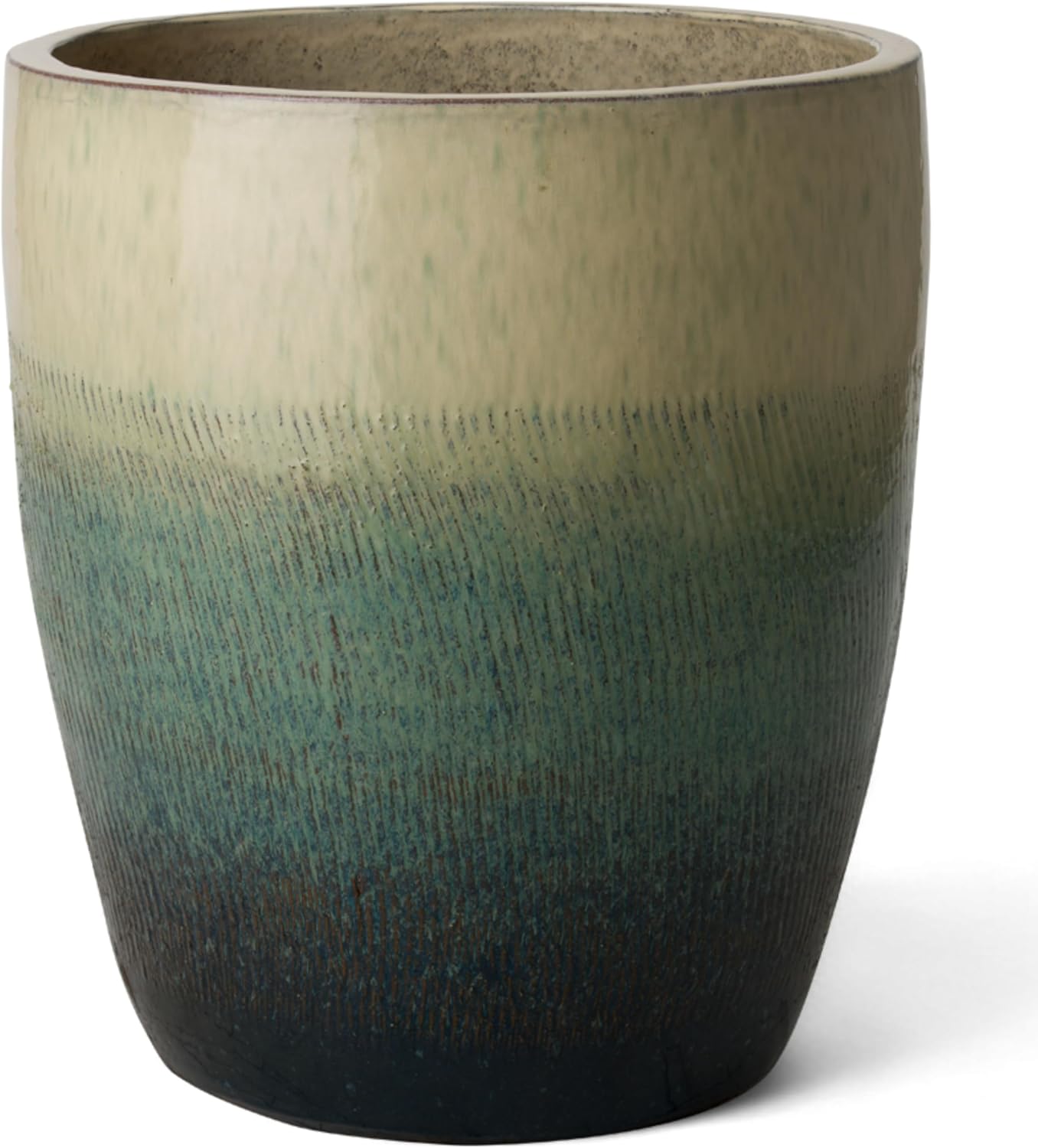 Emissary Bullet 18 in. Bayside Green Ceramic Round Planter (18 in. L x 18 in. W x 21 in. H) with
