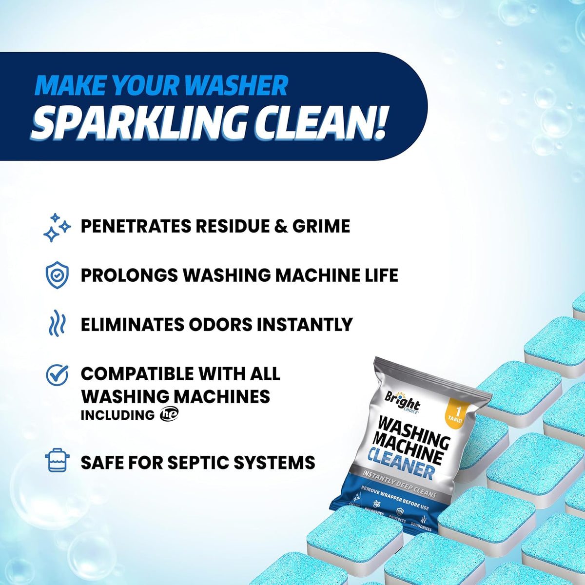Washing Machine Cleaner Tablets 24 Pack - Deep Cleaning Tablets for Front & Top Load, Works With HE