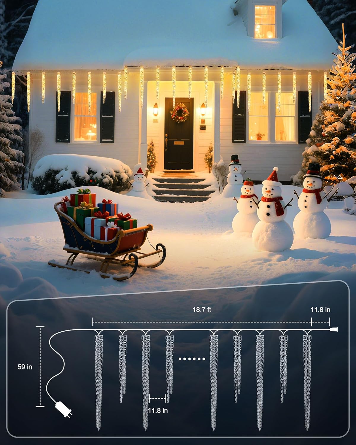 Minetom Icicle Lights Outdoor with Clips, 20ft 100 LED 20 Tubes Twinkling Crystal String Lights