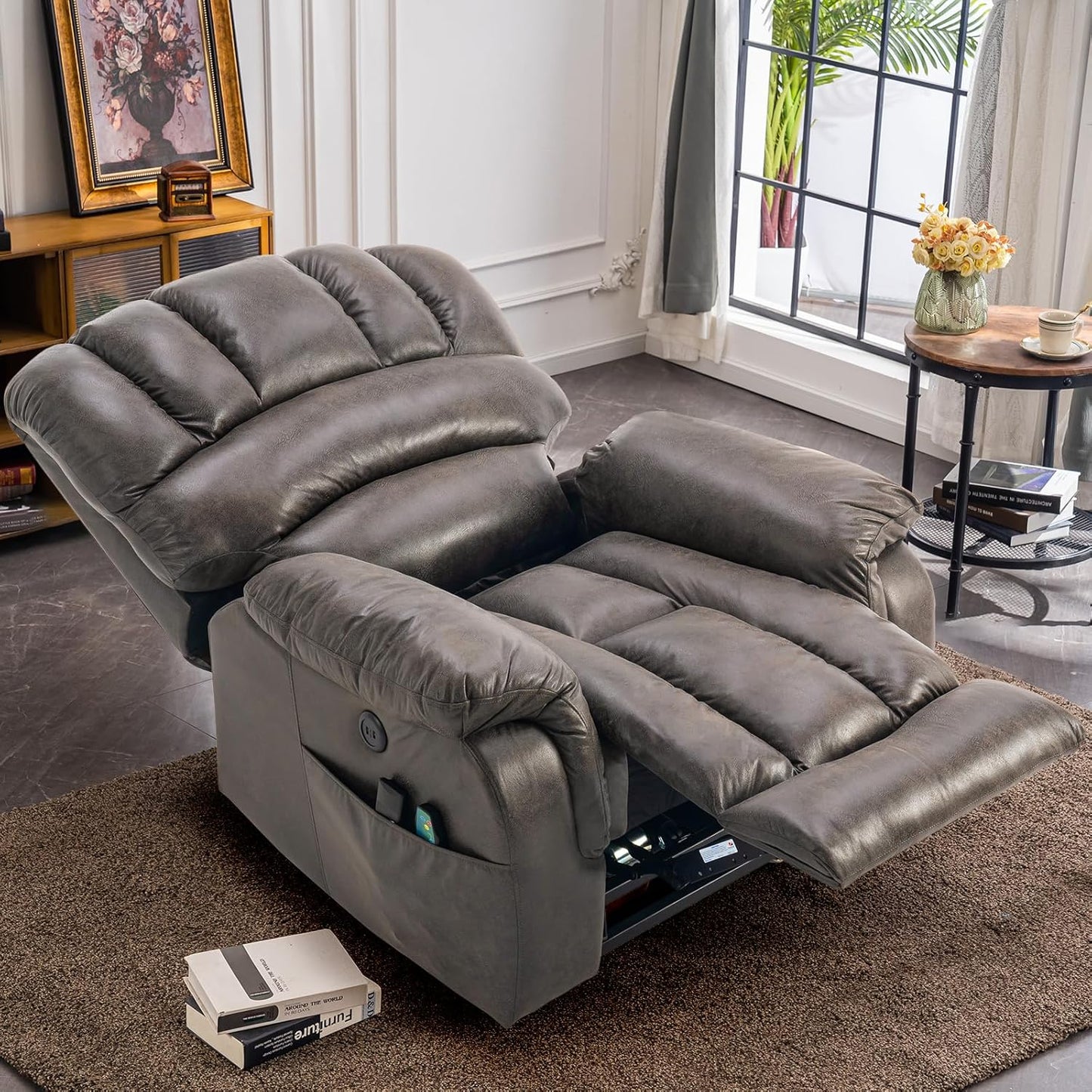 VIVIJASON Large Dual OKIN Motor Lay Flat Sleeper Lift Recliner Chair with Heat & Massage for