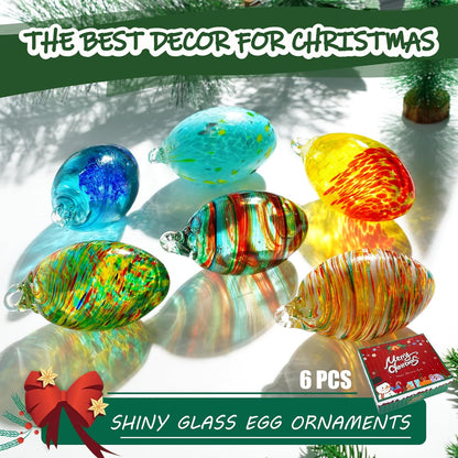 Set of 6 Hand Blown Glass Egg Ornaments Hanging Gazing Ball Witches Ball Friendship Decor for Home