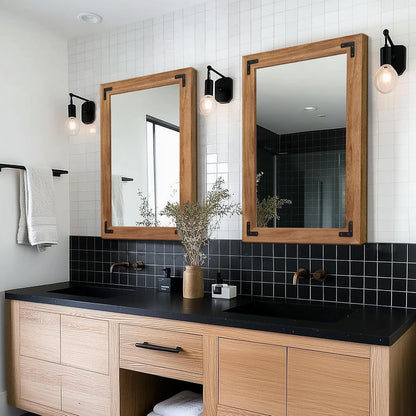 Bathroom Mirror for Wall with Wooden Frame, 20"x28" Solid Wood Vanity Mirror for Farmhouse
