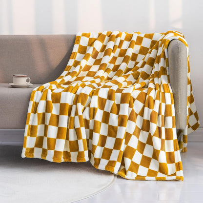 LOMAO Throw Blankets Flannel Blanket with Checkerboard Grid Pattern Soft Throw Blanket for Couch