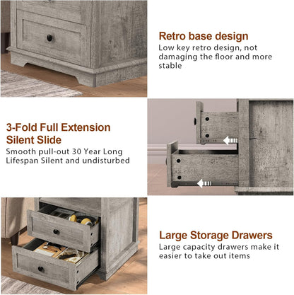HIFYOBRO Large End Table Set of 2, 2 Drawers and Hidden Charging Station, Type-C & USB Port & Power