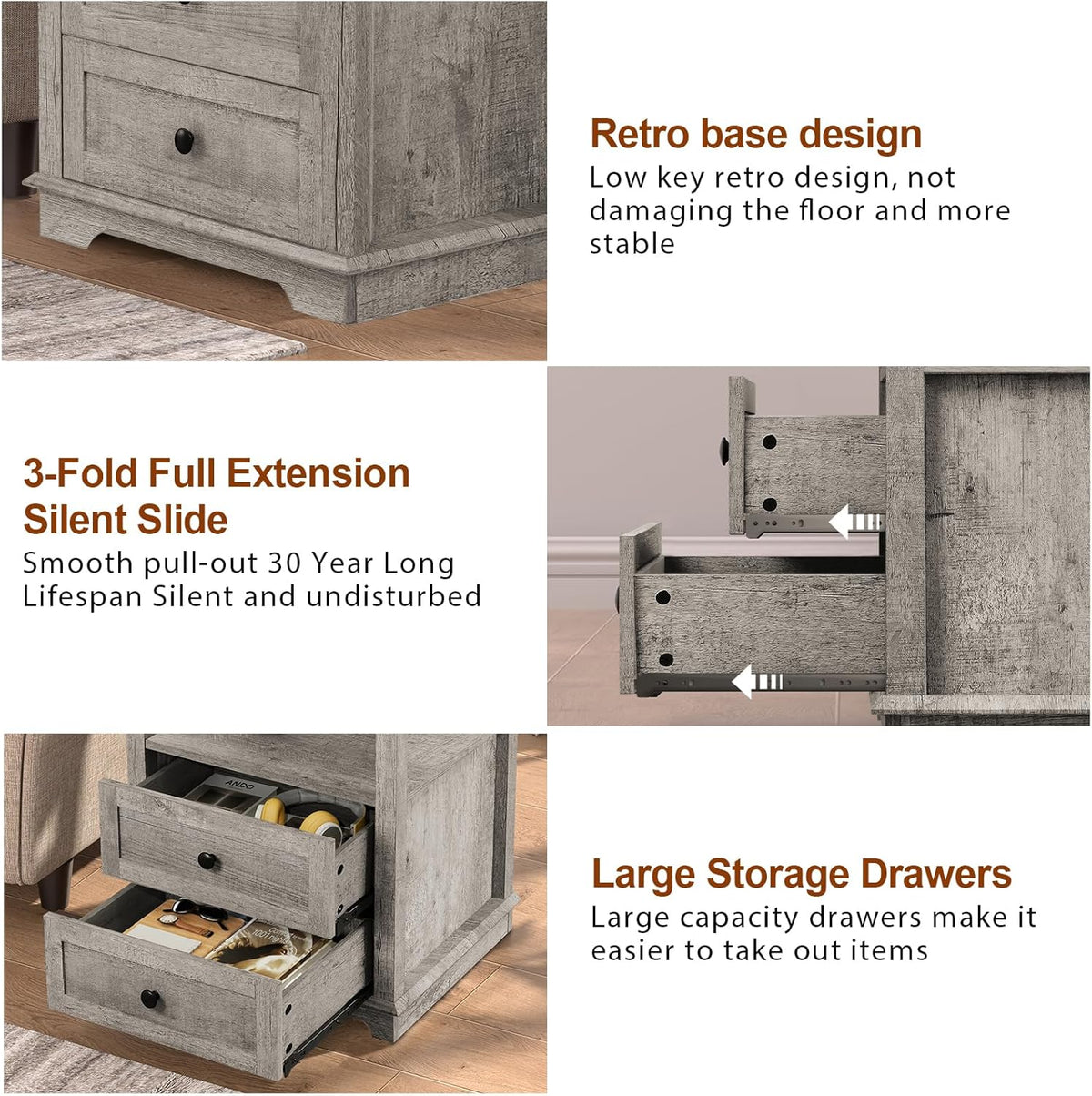 HIFYOBRO End Table with 2 Drawers and Charging Station, Type-C & USB Port & Power outlets, Wooden