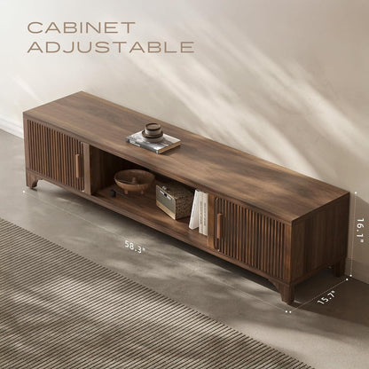 Mid Century Modern TV Stand for 55/65 Inches Television Console with Fluted Doors and Storage