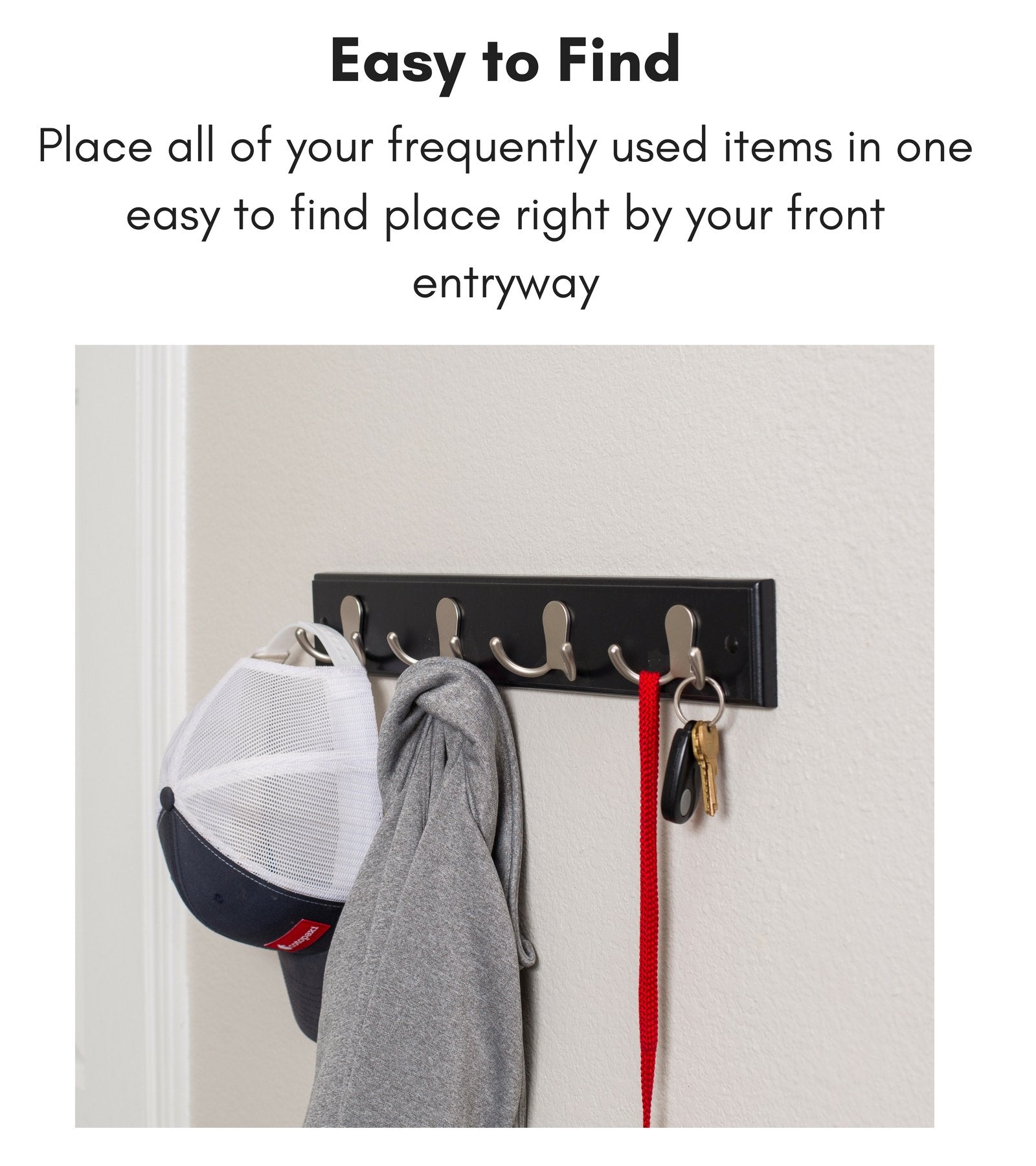 BIRDROCK HOME Dual Hook Coat Rack | 4 Dual Hooks | Wall Mounted Hat Key Rack Rail | Satin Nickel