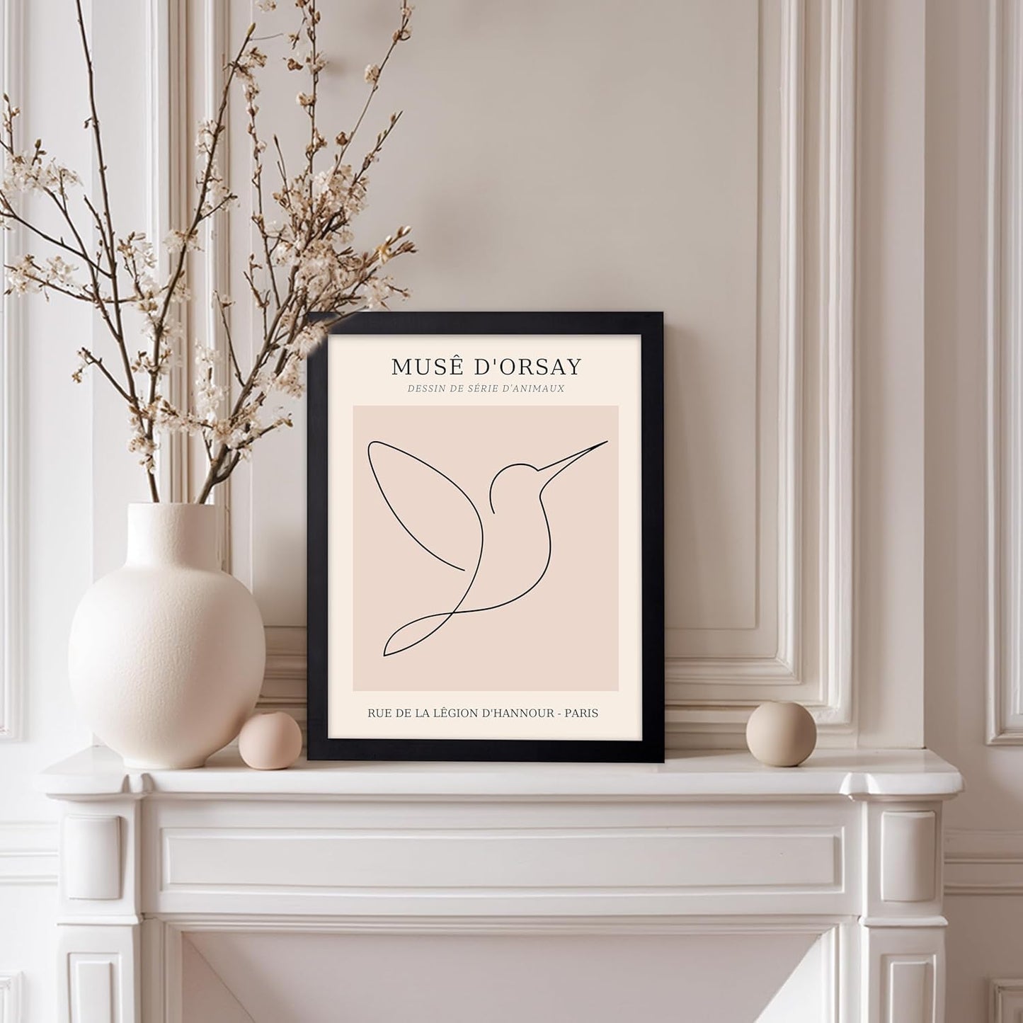 Poster Master Vintage Poster - Retro One Line Hummingbird Drawing Print - Bird Line Art - Minimal