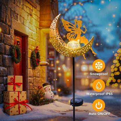 Fairy Moon Solar Lights Outdoor Garden Gifts for Mom Yard Decorations Stakes Lights, Waterproof LED