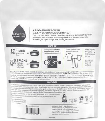 Seventh Generation Laundry Detergent Packs, Ultra Power+, Clean Scent, EPA Safer Choice Certified