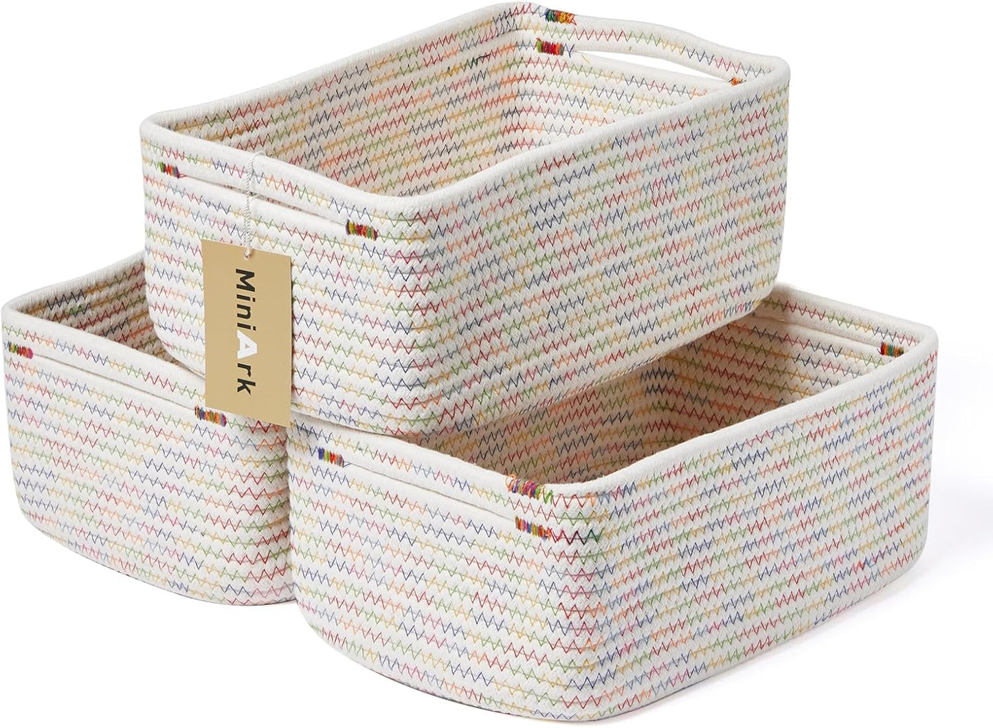 Small Storage Baskets for Organizing | Closet Organizer Bins | Shelf Toy Basket | Woven Rope