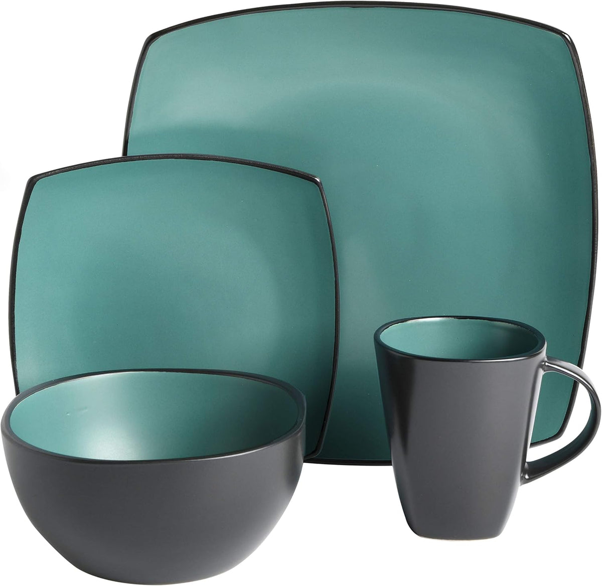 Gibson Elite Soho Lounge Square Reactive Glaze Stoneware Dinnerware Set, Service for 4 (16pc)