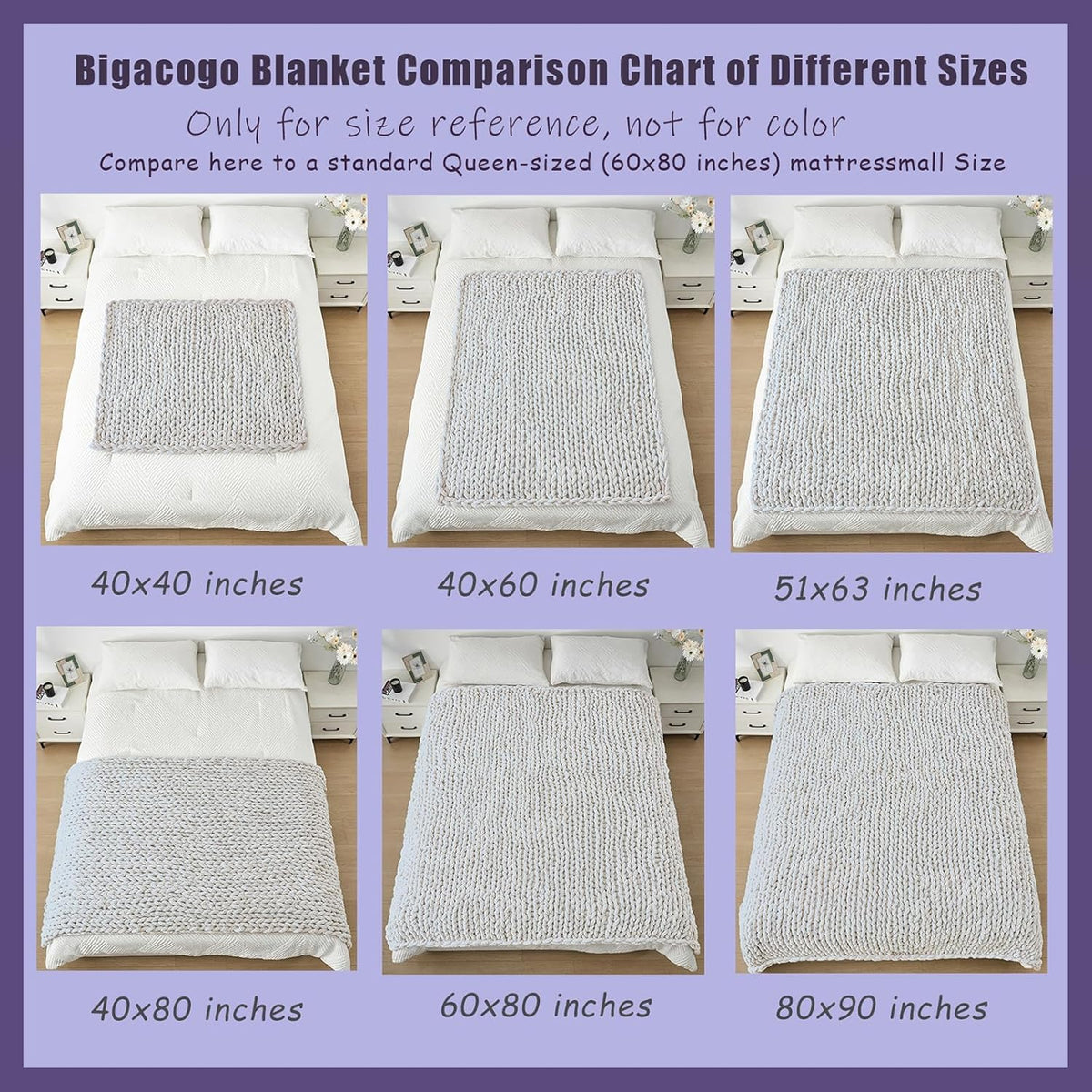Bigacogo Chunky Knit Throw Blanket for Couch, 40x80 inches, 100% Hand Knitted with Thick Jumbo