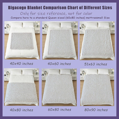 Bigacogo Chunky Knit Throw Blanket for Couch, 40x60 inches, 100% Hand Knitted with Thick Jumbo