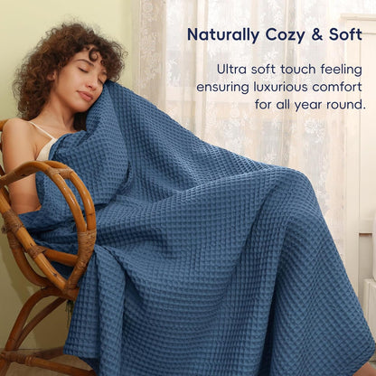 PHF Ultra Soft Waffle Weave Blanket Queen Size 90"x 90"- Washed Lightweight Breathablee Cozy Woven