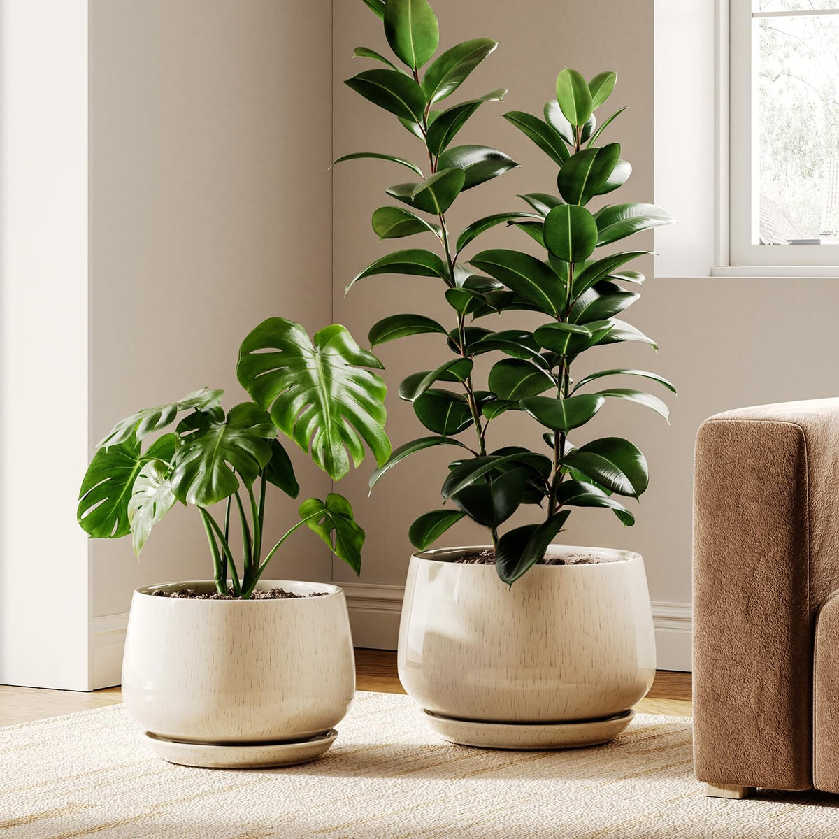LE TAUCI Ceramic Plant Pots, Set of 2, 10 + 12 Inch Plant Pot, Elegant Planters for Indoor Plants