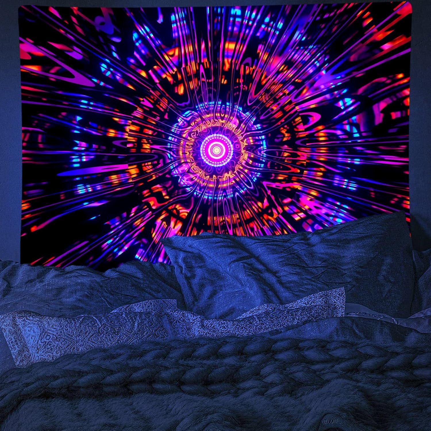 PSYHILAR Blacklight Mandala Tapestry for Bedroom, Psychedelic Black Light Posters for Adults and