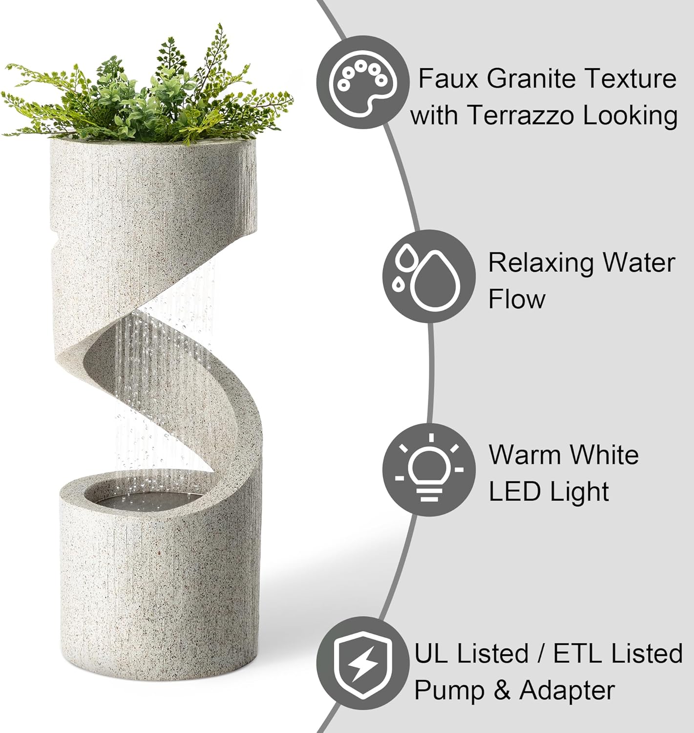 Glitzhome Decorative Tiered Outdoor Water Fountain with LED Light, Curved Waterfall Fountain with