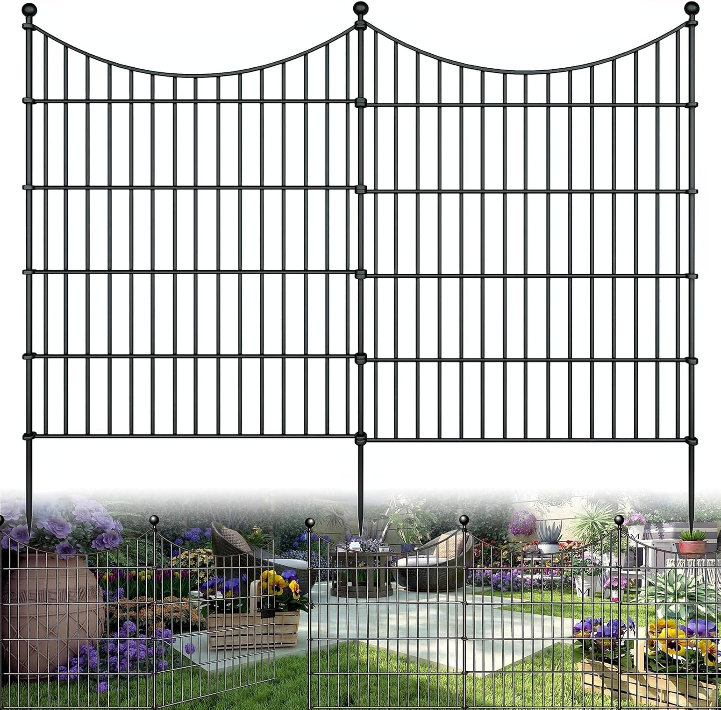 10 Panels Garden Fence Dog Fence Outdoor for Yard, 32in H x 23.6ft L Rustproof Metal Fencing with