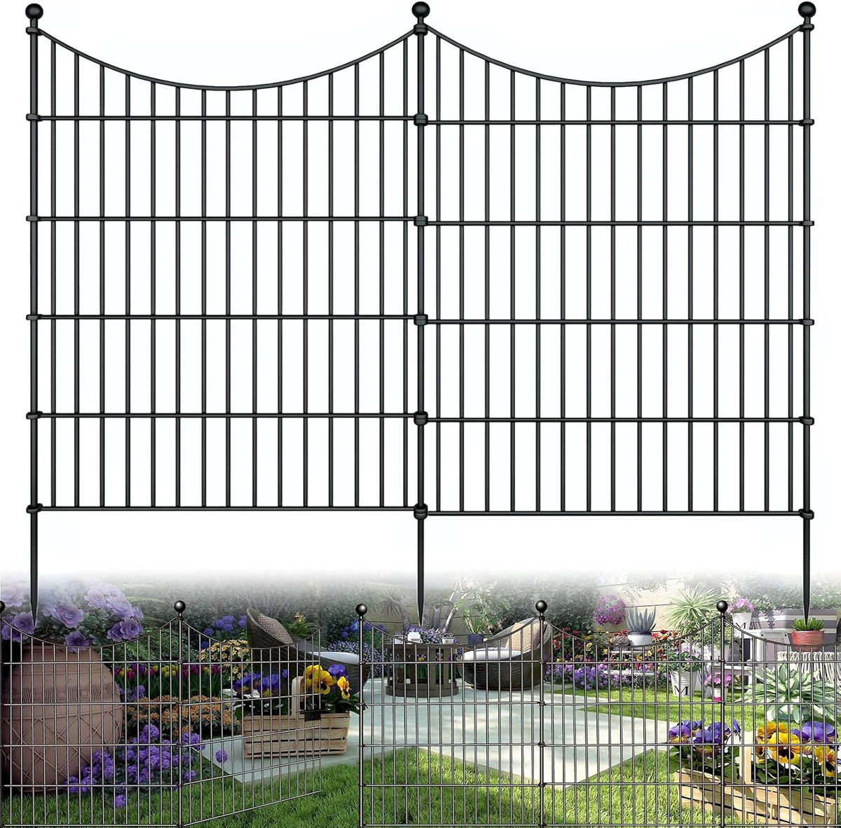 10 Panels Garden Fence Dog Fence Outdoor for Yard, 32in H x 23.6ft L Rustproof Metal Fencing with