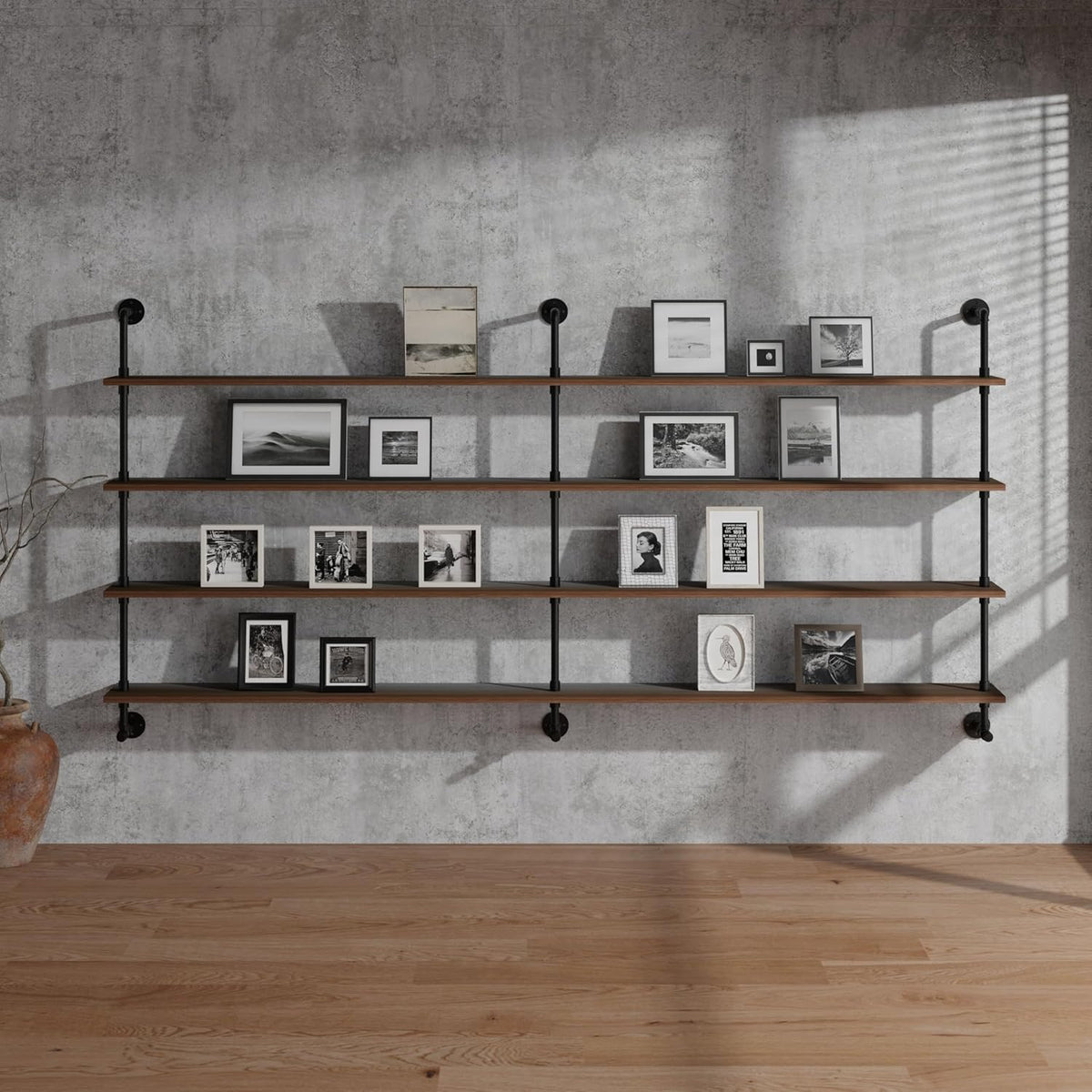 Industrial Pipe Wall Shelves Pipe Shelving with Real Wood Plank,60 Inches Floating Shelves for Wall