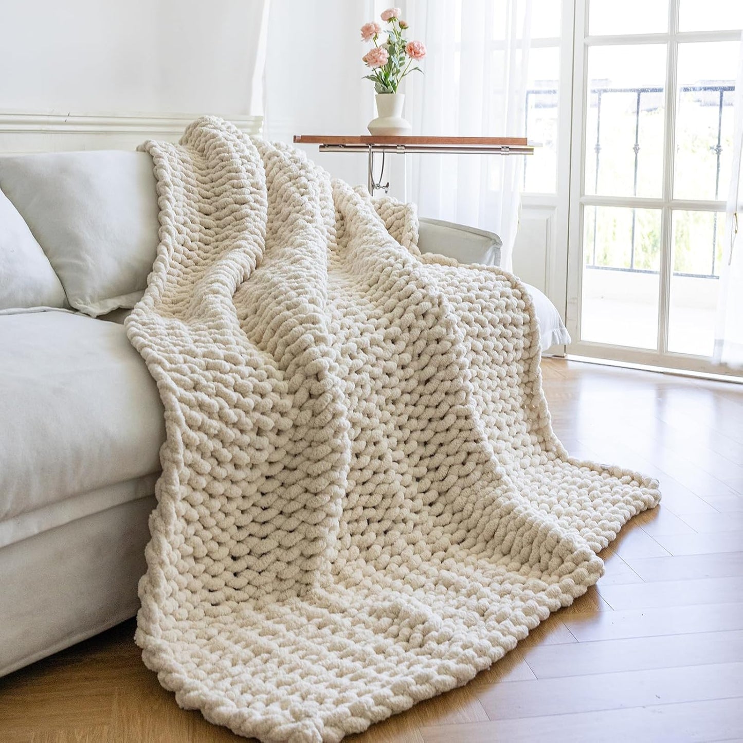 Chunky Knit Blanket - Luxury Soft Cozy 60 * 80 Throw Blanket,100% Woven Blanket Rope Knot Throw