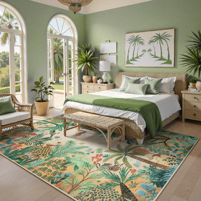 LIVEBOX Boho Jungle Animal Print 5 x 7 Area Rugs for Living Room, Soft Yellow Rug for Bedroom