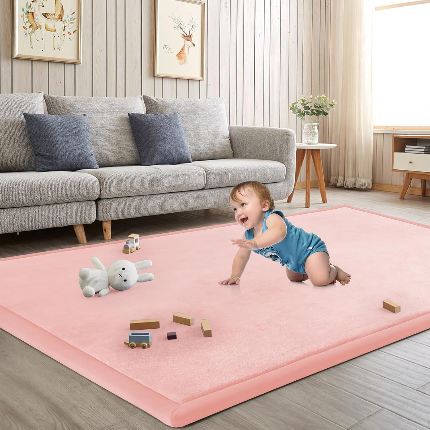 Baby Play Mat for Floor Tummy Time Mat Nursery Rug Muscle Area Rug Playroom Tatami 79"x138" Memory