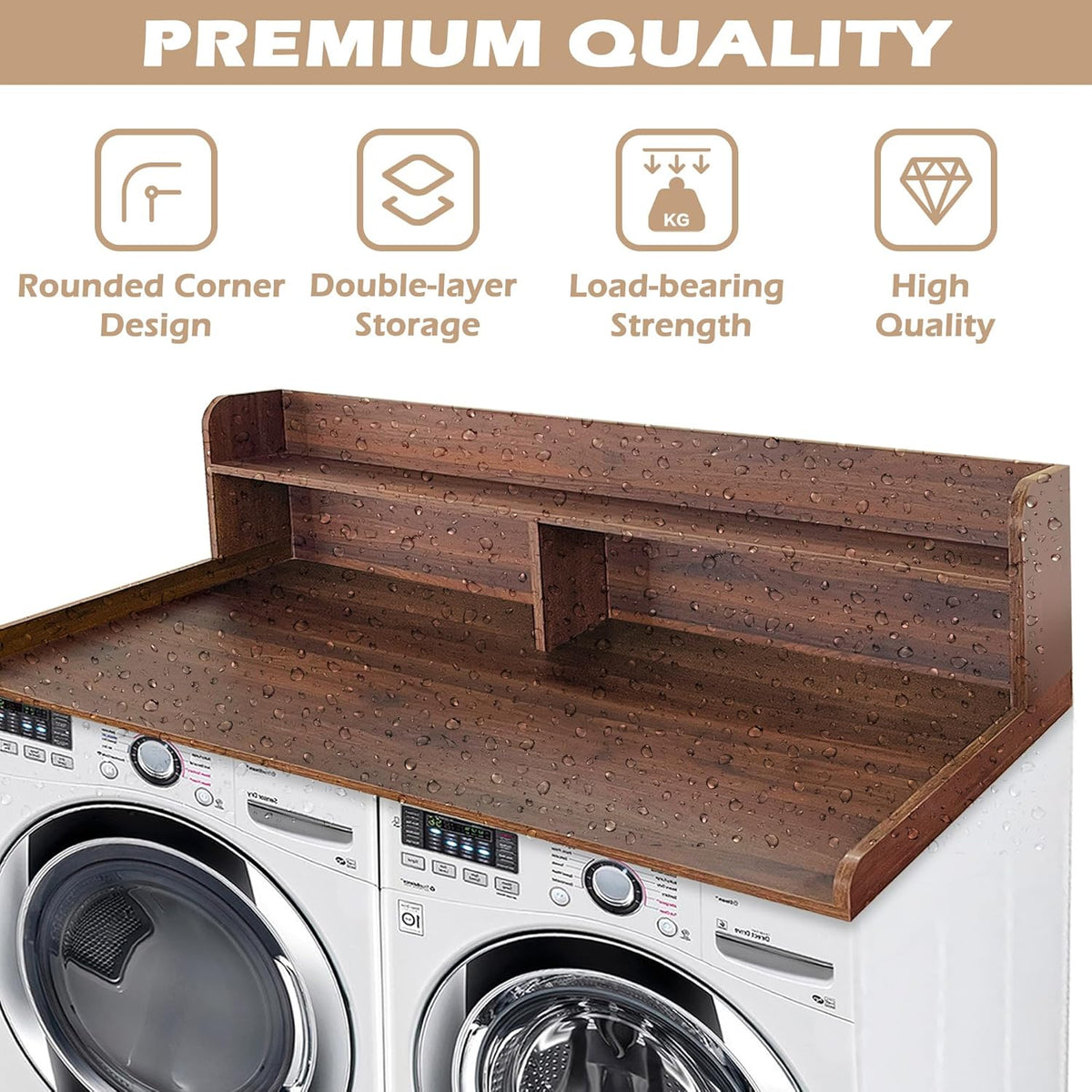 Royxen Laundry Countertop with 2-Tier Shelf Universal Fit, Washer and Dryer Countertop with Storage