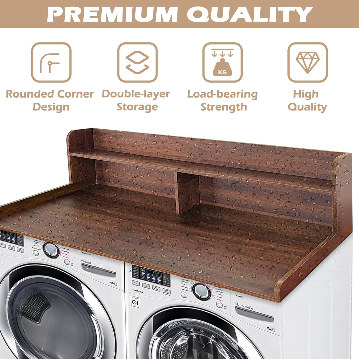 Royxen Laundry Countertop with 2-Tier Shelf Universal Fit, Washer and Dryer Countertop with Storage