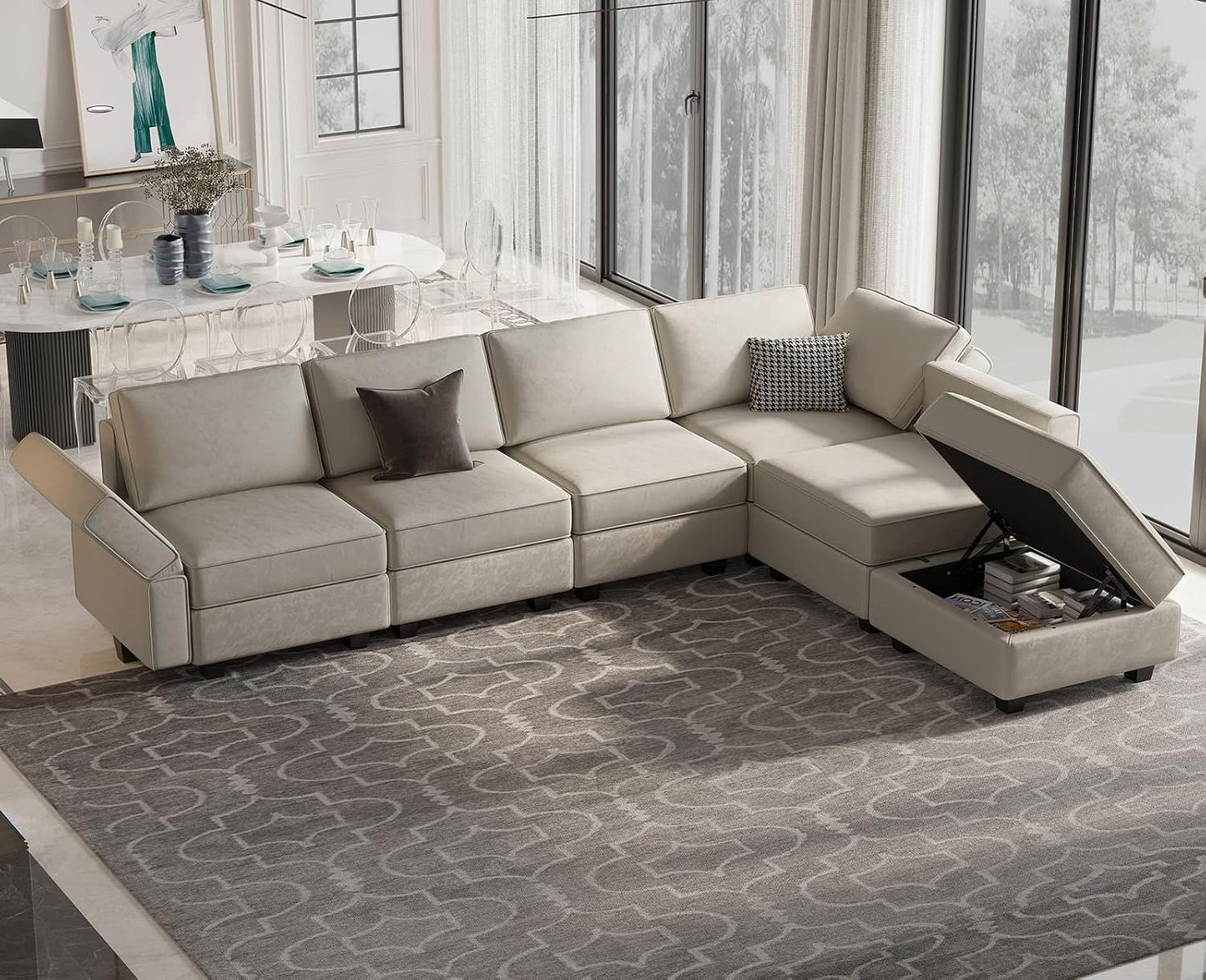 Belffin Modular Velvet Sectional Sofa with Chaise Lounge Sectional Sleeper Sofa with Storage Chaise