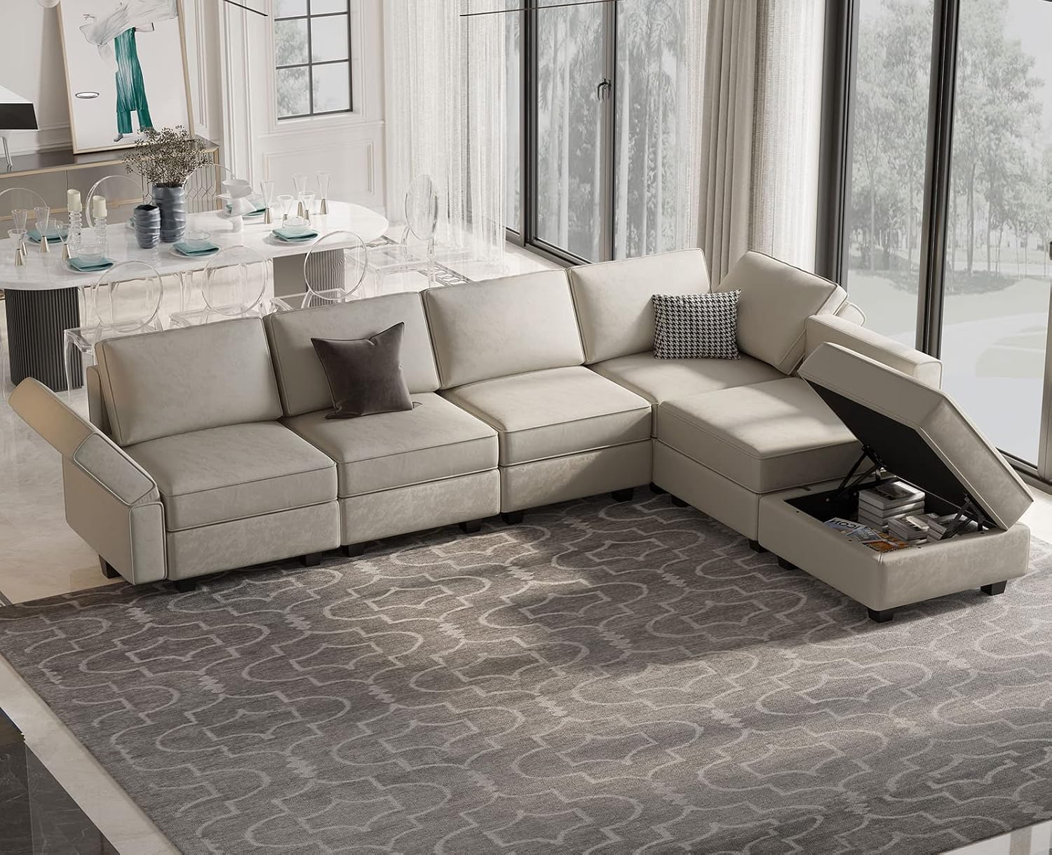 Belffin Modular Velvet Sectional Sofa with Chaise Lounge Sectional Sleeper Sofa with Storage Chaise