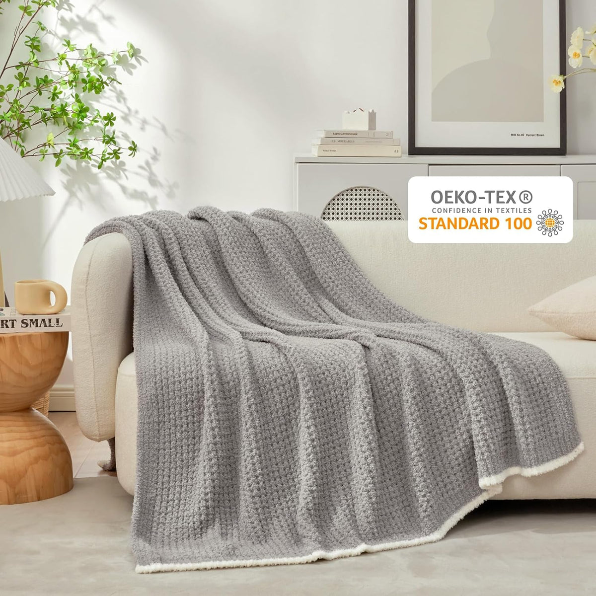 Snuggle Sac Grey Waffle Throw Blanket for Couch Bed Sofa 60x80 inches, Reversible Grey Blanket