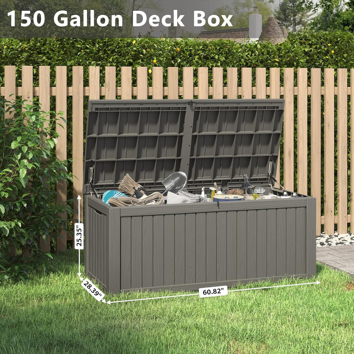 NUNU LAB 150 Gallon Outdoor Storage Box,Resin Large Sturdy Deck Box, Backyard Outside Storage Box