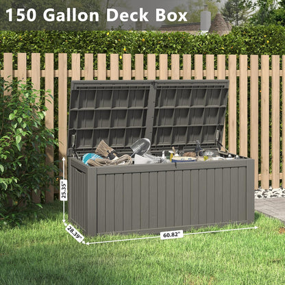 NUNU LAB 150 Gallon Outdoor Storage Box,Resin Large Sturdy Deck Box, Backyard Outside Storage Box