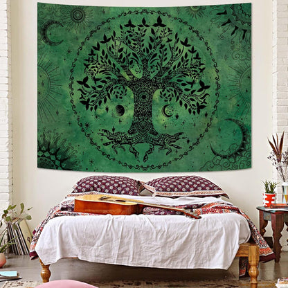 Lunerfex Tree of Life Mandala Tapestry Boho Tapestry for Bedroom Green Tapestries Wall Hanging
